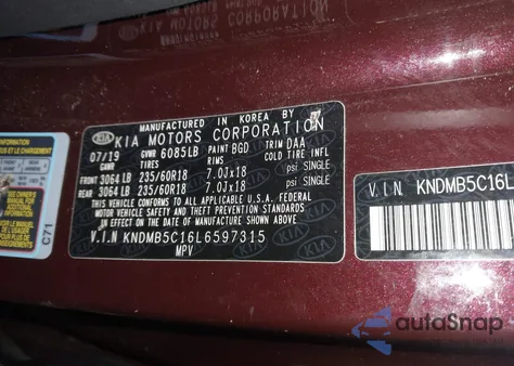 2020 Kia Sedona Ex from USA, damaged, VIN KNDMB5C16L6597315